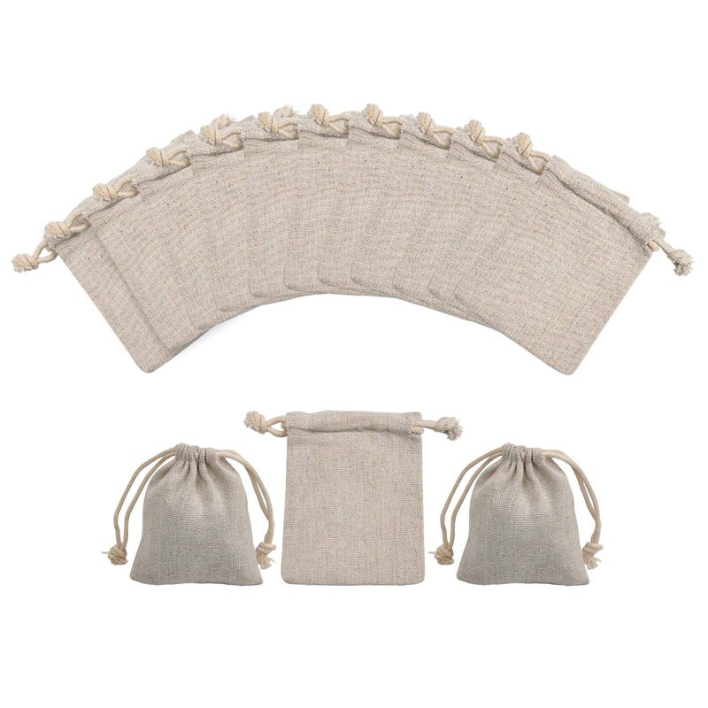 calary 50pcs 5x6.9 Inch Double Canvas Drawstring Bag Cotton Pouch Gift Sachet Bags Muslin Reusable Tea Bag - Image 4